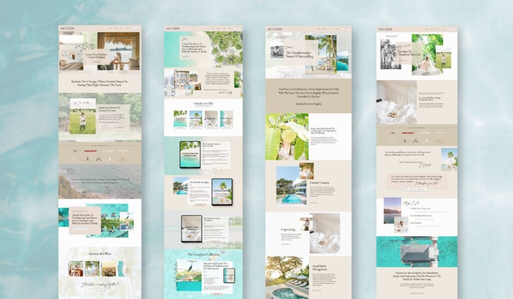 Layout mockup of A Showit Website for a Travel Content Creator