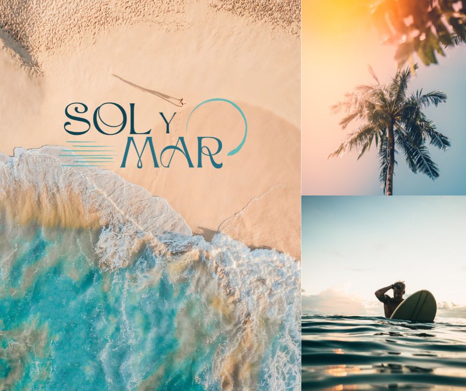 Tropical brand identity eith ocean images and logo