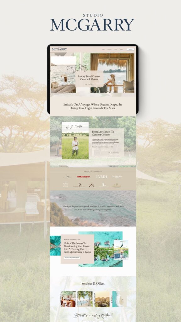 mockup for a Showit website for a travel content creator